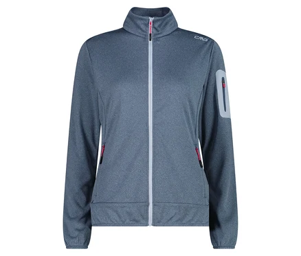 Veste polaire CMP grise avec fermeture éclair intégrale sur le devant et accent rouge sur les poches.