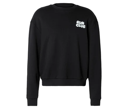 Sweatshirt noir avec inscription blanche "RUN CLUB" sur la poitrine.