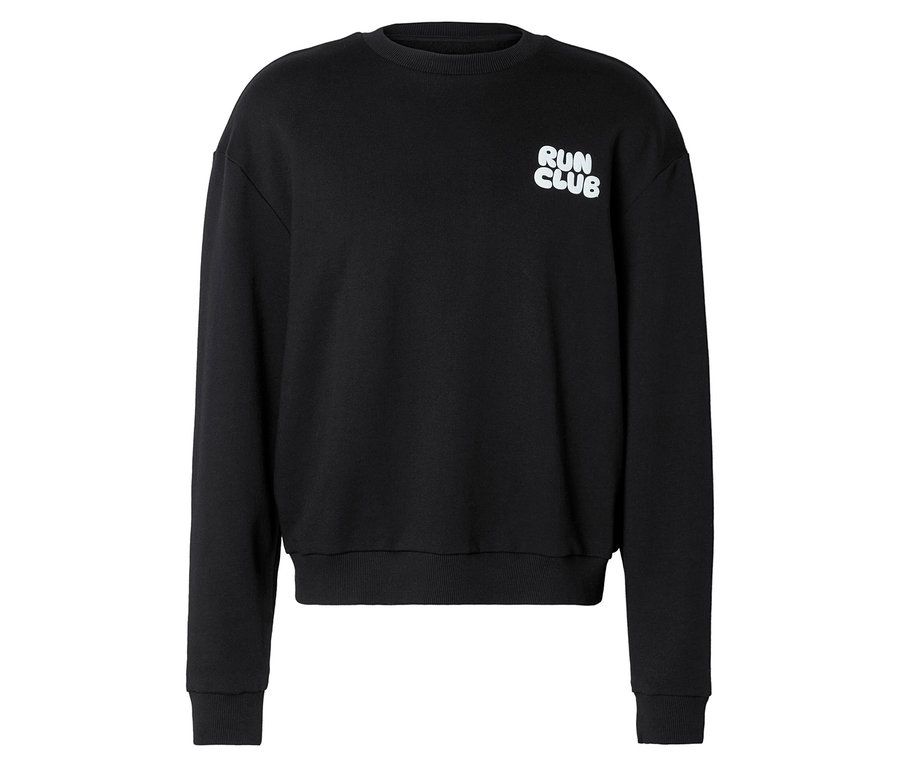 Sweatshirt noir avec inscription blanche "RUN CLUB" sur la poitrine.