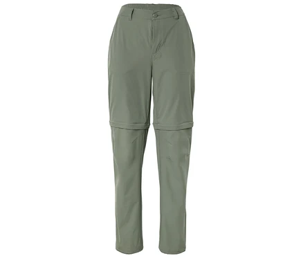 Pantalon long vert olive avec jambes amovibles, isolé sur fond blanc.