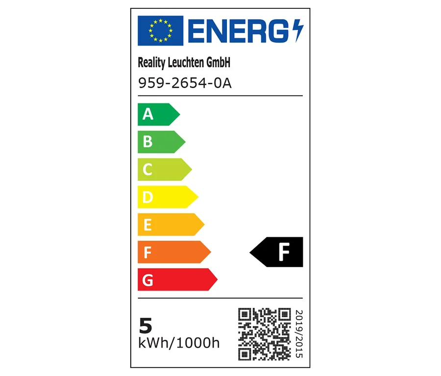 Étiquette énergétique avec les classes d'efficacité énergétique de A à G, où le Trio Stehleuchte »Palermo« est évalué F.