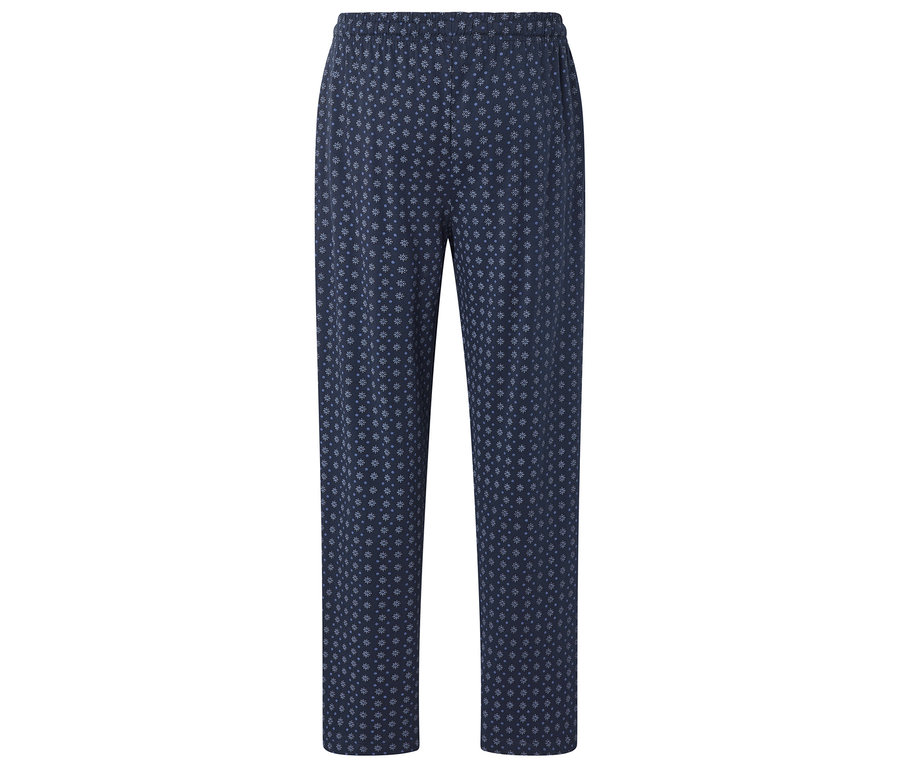 Pantalon bleu avec un petit motif floral.