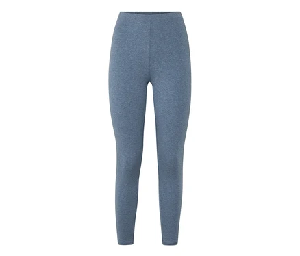 Legging bleu chiné taille haute, posé à plat sur un fond blanc.