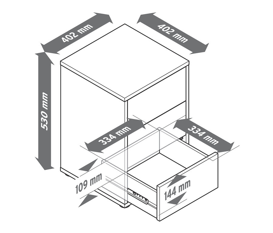 Dimensions de la table de chevet boxspring avec tiroir ouvert.
