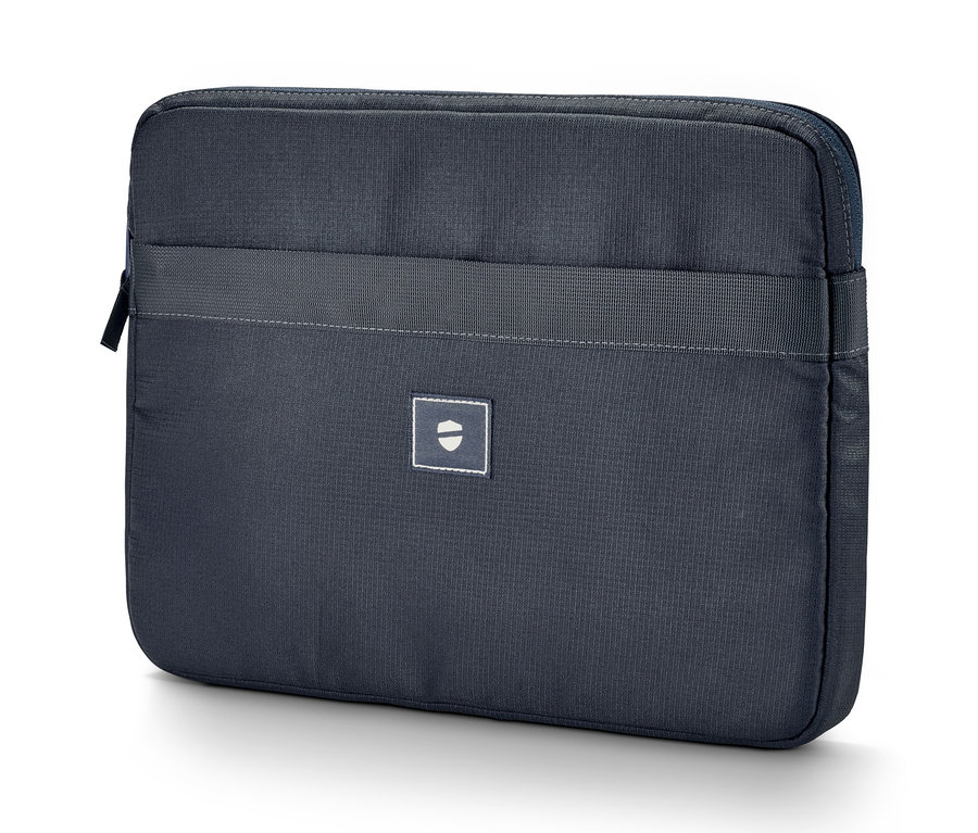 Housse bleu foncé pour ordinateur portable.
