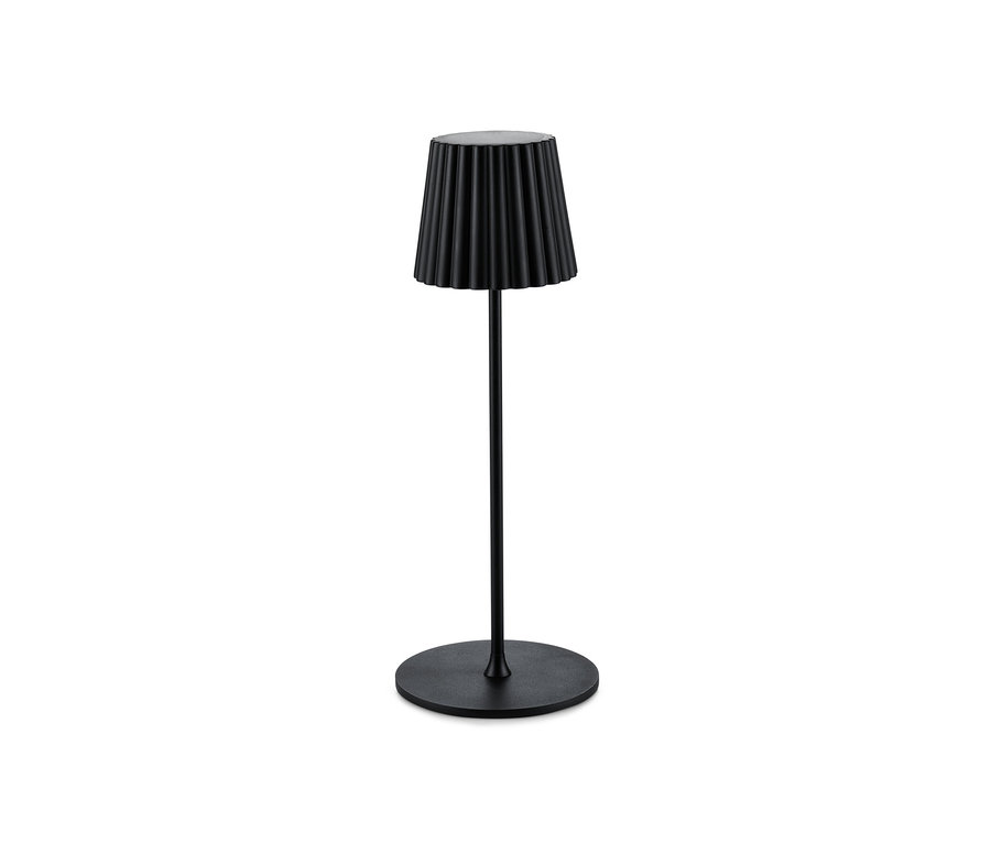 Une lampe de table noire à LED à batterie.