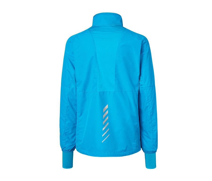 Veste fonctionnelle coupe-vent bleue vue de dos.