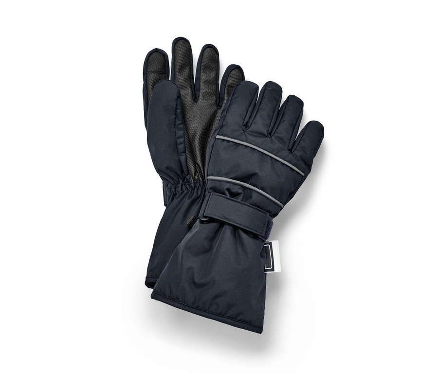 Deux gants d'hiver bleu foncé.