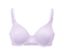 Gros plan d'un soutien-gorge à armatures lilas avec de la dentelle au centre et des bretelles réglables.