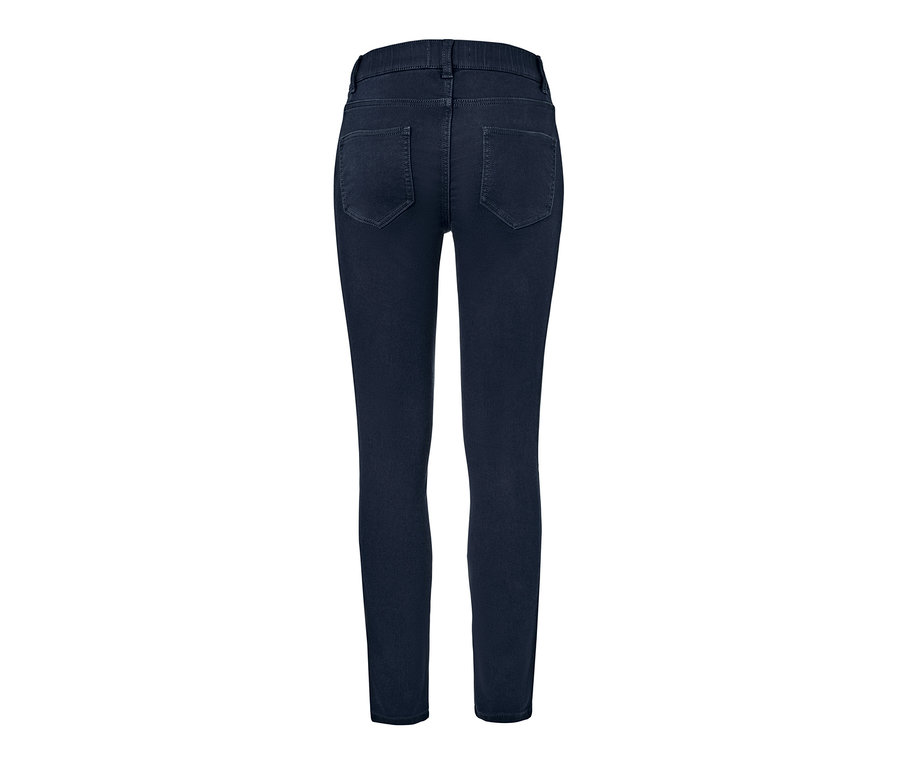 Vue détaillée de l'arrière des treggings bleu foncé - coupe « Nelly ».