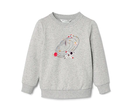 Sweat-shirt gris pour enfant avec un motif d'espace.