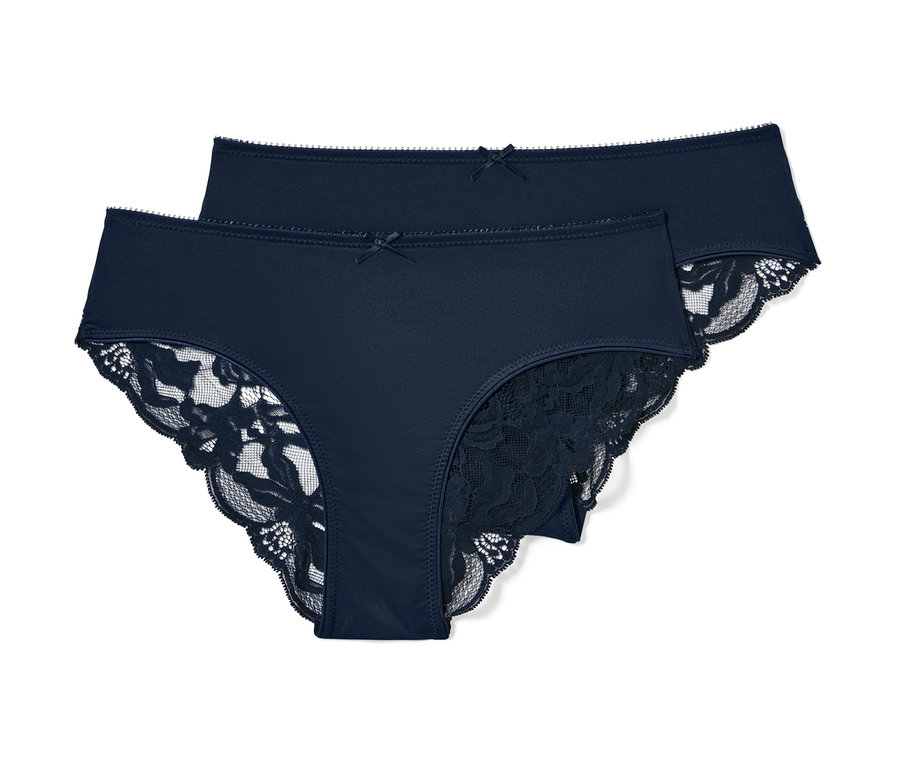 Deux slips brésiliens bleus avec de la dentelle.