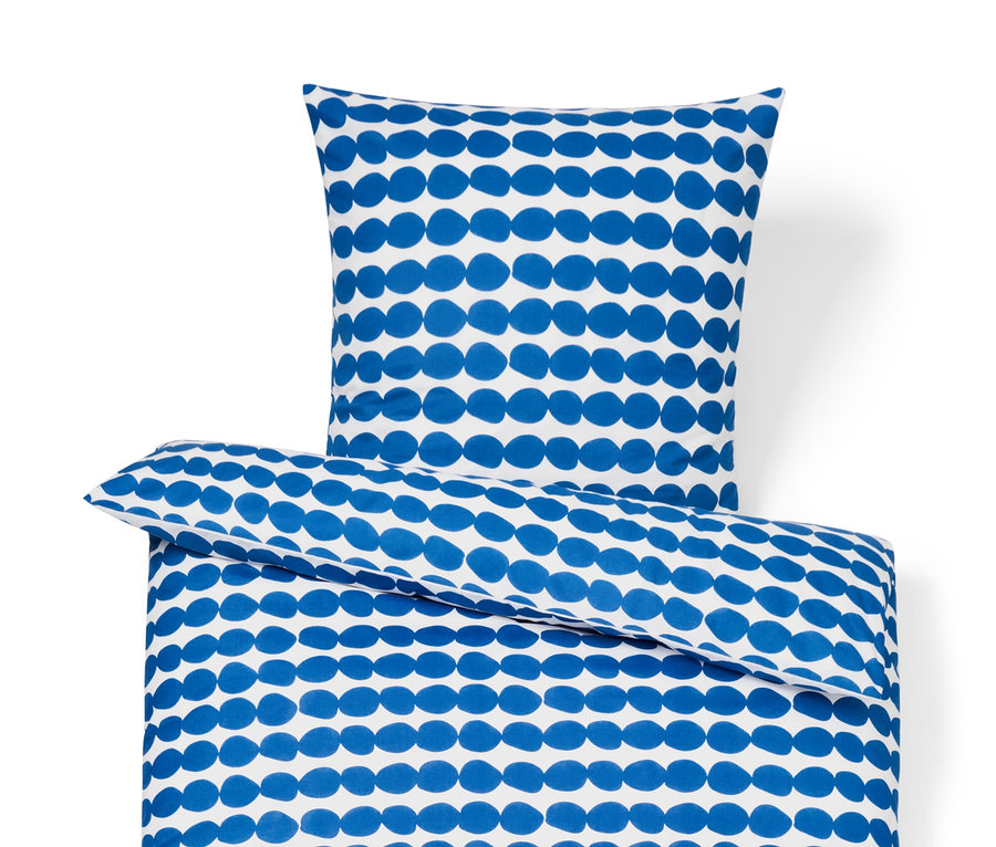 Parure de lit en coton premium foncée avec motif à pois bleus, taille standard et grande taille.