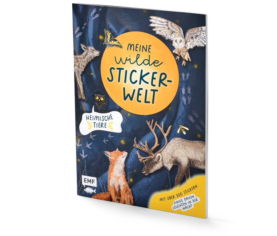 Image du livre d'autocollants « Meine wilde Stickerwelt – heimische Tiere » (Monde fascinant en autocollants – animaux indigènes, en allemand).