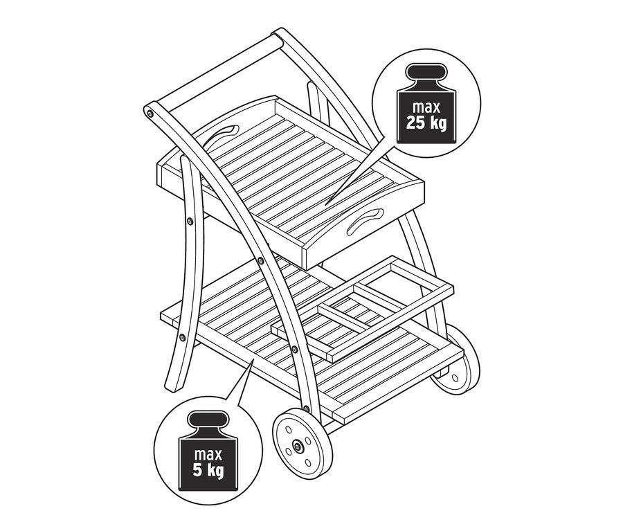 Illustration d'un chariot de bar avec plateau amovible.
