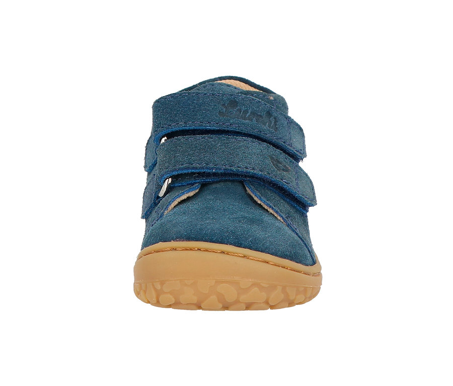 Chaussure de marche bleue Lurchi « Barefoot » sur fond blanc.