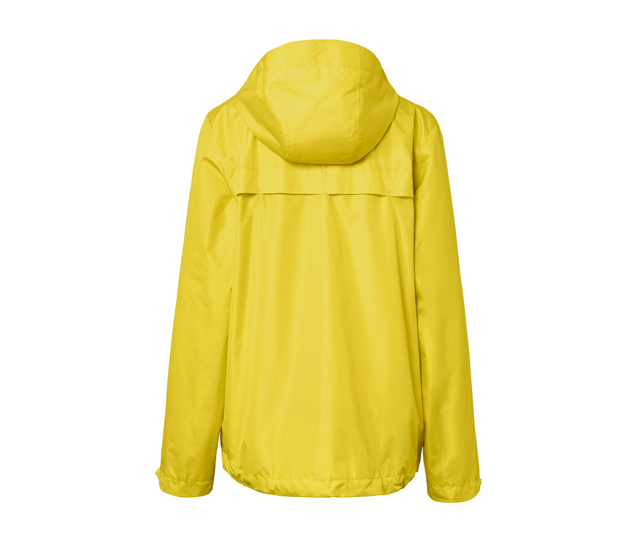 Vue arrière d'une veste de pluie unisexe jaune.