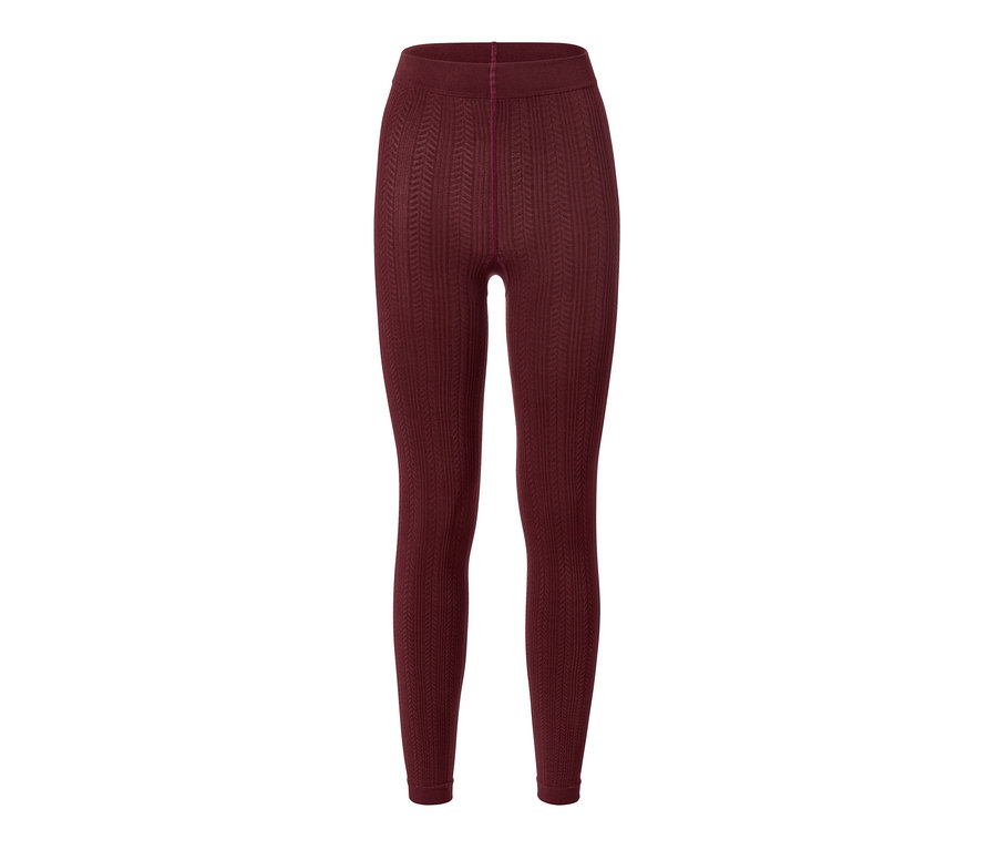 Leggings thermiques bordeaux à motif torsadé.