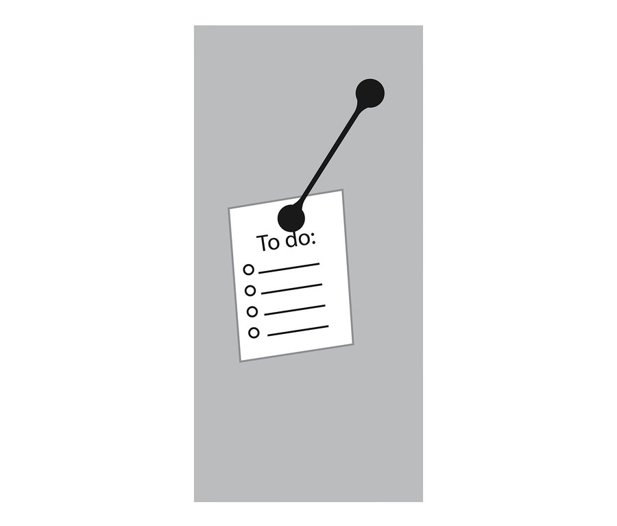 Une feuille de papier blanche avec l'inscription « À faire : » et quatre lignes est fixée sur une surface grise à l'aide de 2 clips magnétiques.