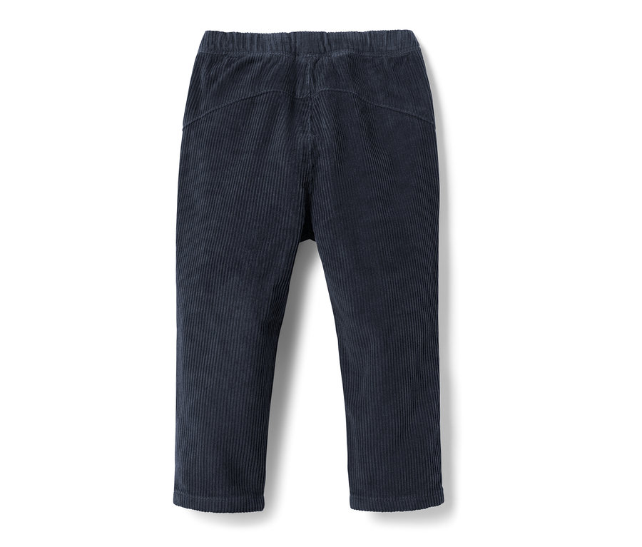 Un pantalon à enfiler bleu marine pour enfants - Coupe « Jona » sur un fond blanc.