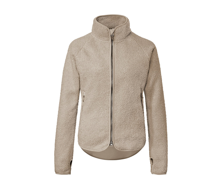 Veste en polaire teddy beige avec fermeture éclair.