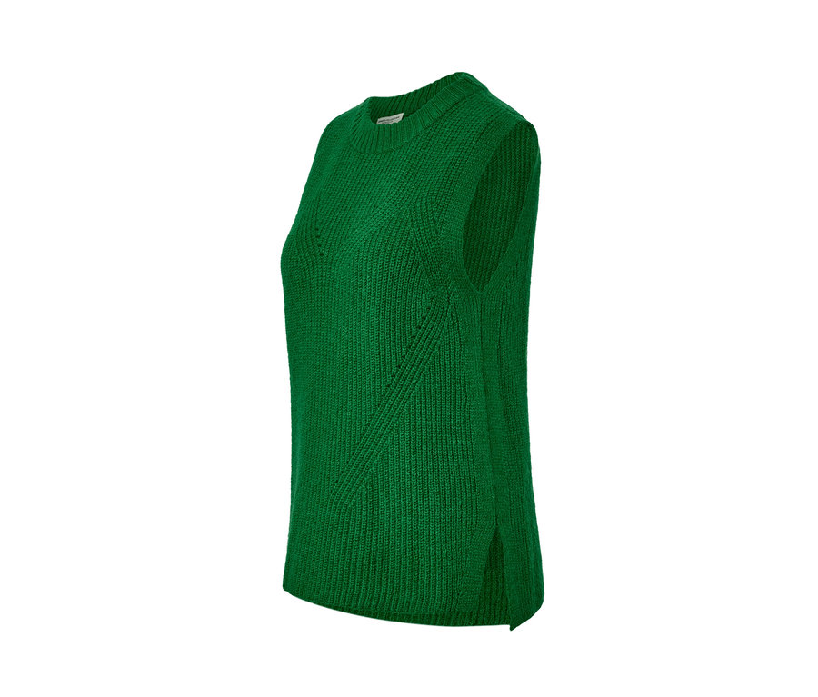 Pull sans manches en maille vert.