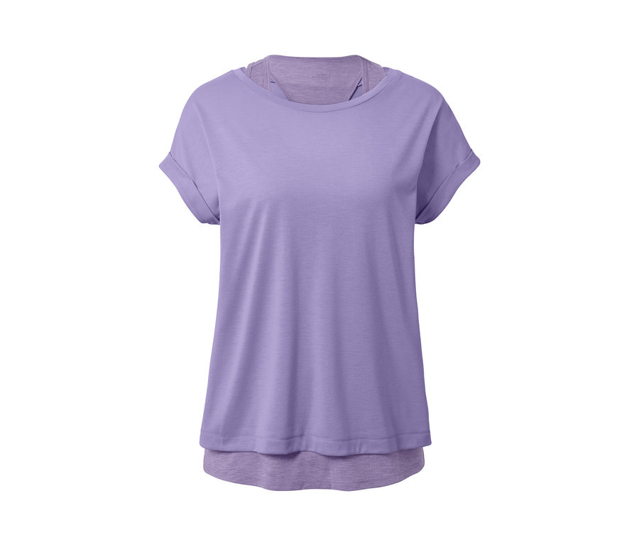 T-shirt de sport à manches courtes 2 en 1 de couleur violette.