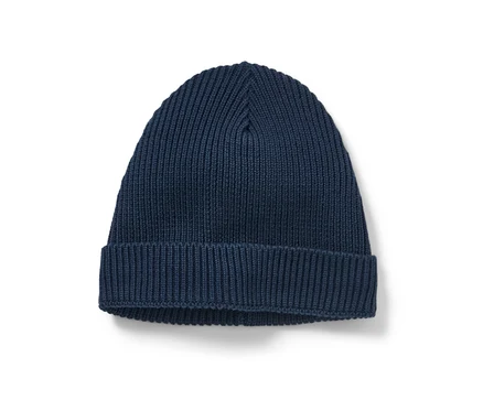 Bonnet en maille bleu pour enfant.