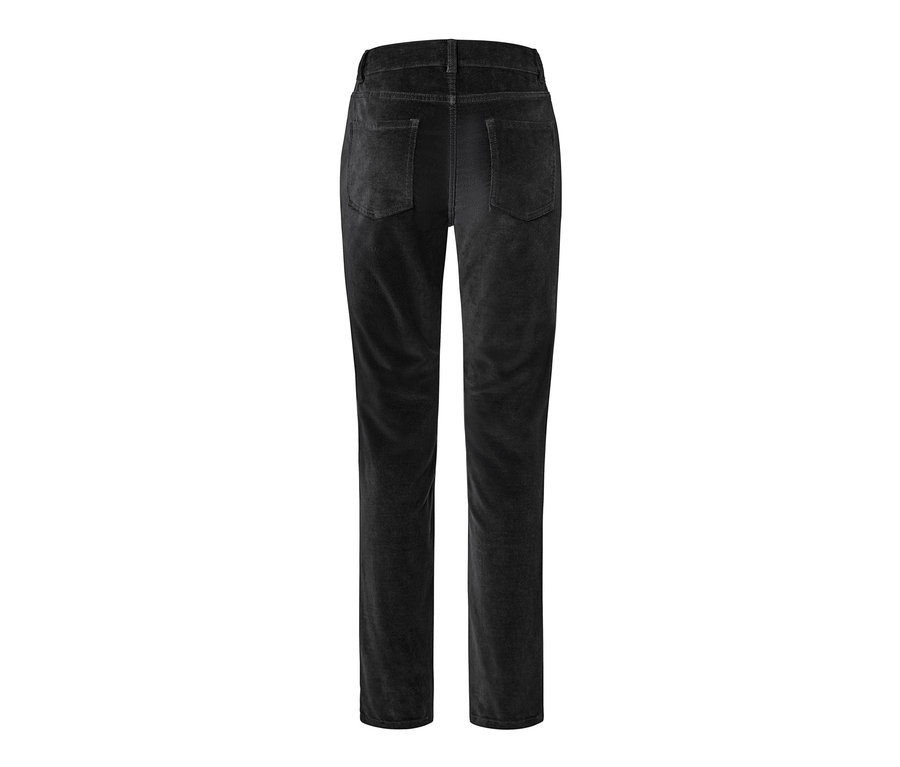 Vue détaillée de l'arrière d'un pantalon en velours noir.