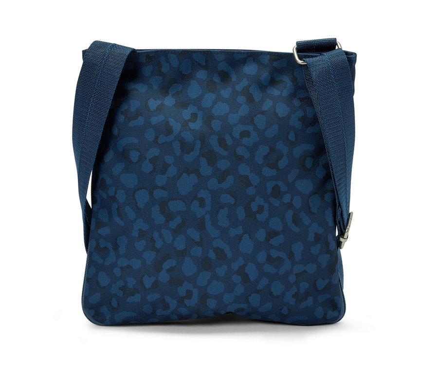 Un sac à bandoulière de sécurité bleu avec un imprimé animal bleu foncé.