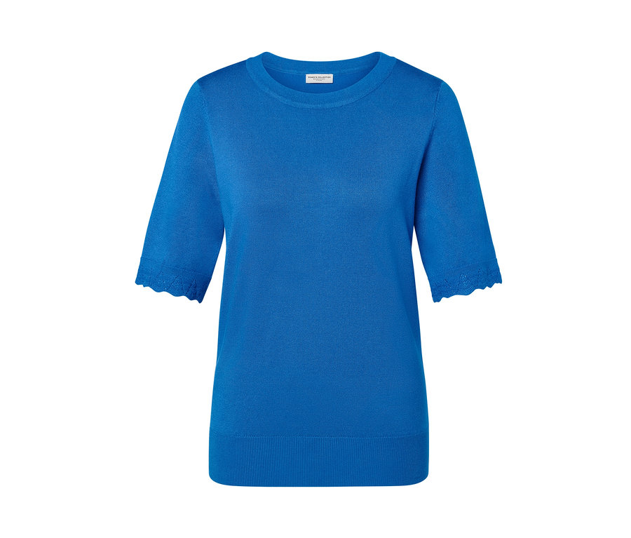 Pull en maille fine bleu cobalt à manches courtes.