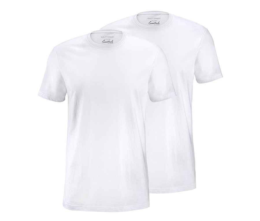 Deux t-shirts blancs à manches courtes et à encolure ronde.