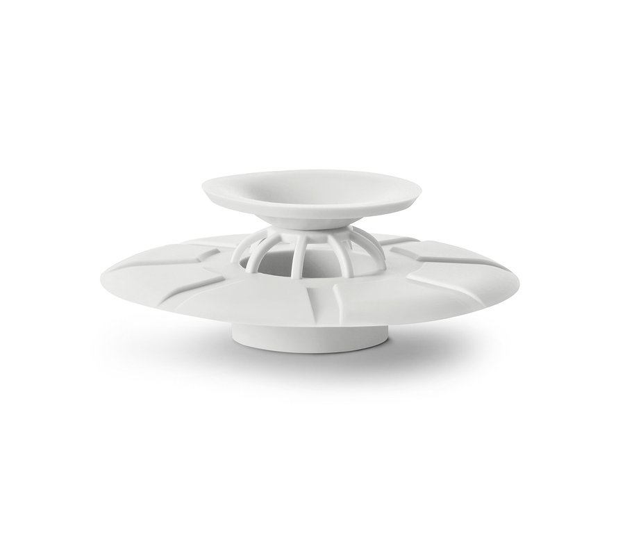 Tamis et bonde d'évier blancs.