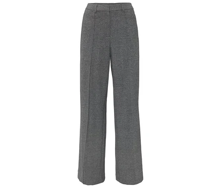 Pantalon gris à jambes larges, vue de face.