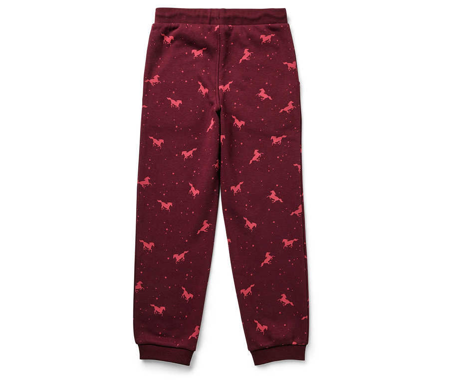 Pantalon de jogging bordeaux avec motif de chevaux et d'étoiles.