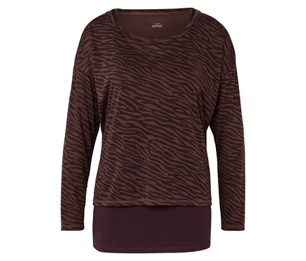 Chemisier marron à manches longues avec imprimé animalier.