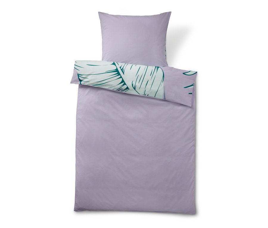 Parure de lit en renforcé violette taille normale avec motif de feuilles.