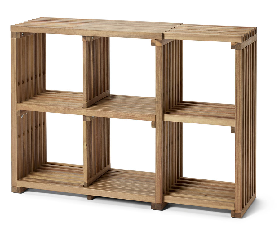 Étagère en bois avec six compartiments disposés en rectangle.