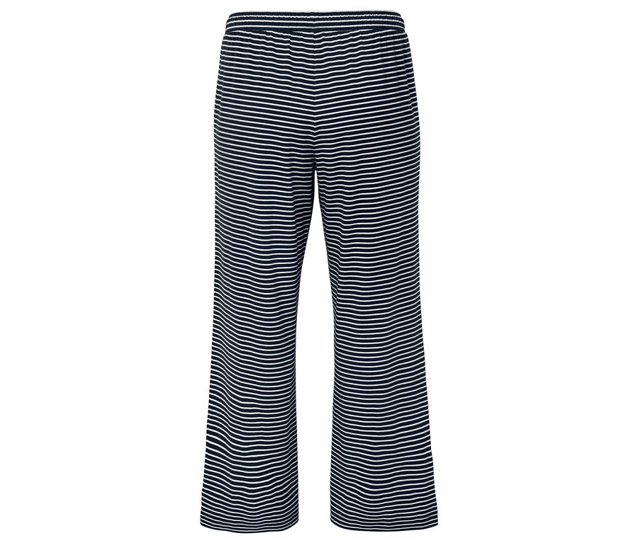 Pantalon avec des rayures horizontales bleues et blanches.