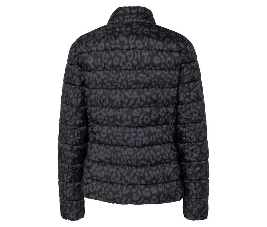 Veste noire matelassée à motif animalier vue de dos.