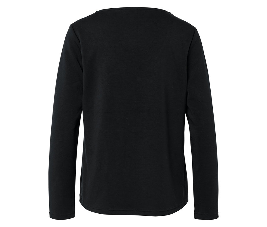 Vue détaillée de dos d'un t-shirt à manches longues noir pour femmes.