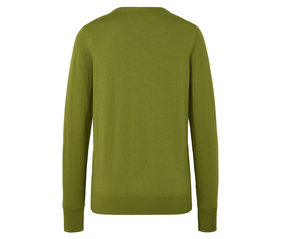 Vue arrière d'un pull olive à manches longues.