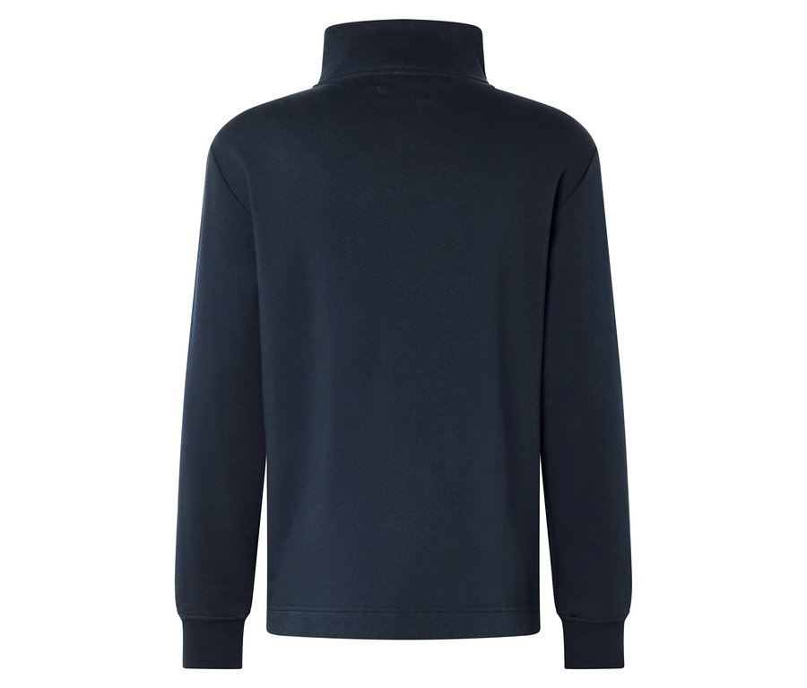Vue arrière d'un pull à col roulé marine.