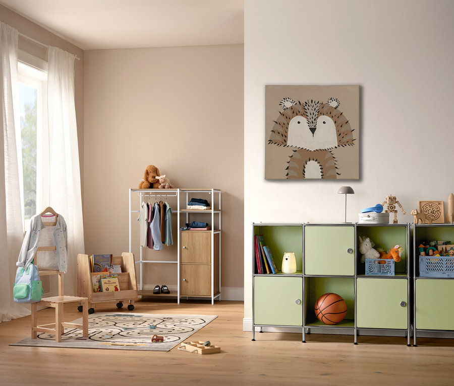 Chambre d'enfant avec tapis pour enfant COCOON »Villes«, 120 x 170 cm, étagère et jouets.