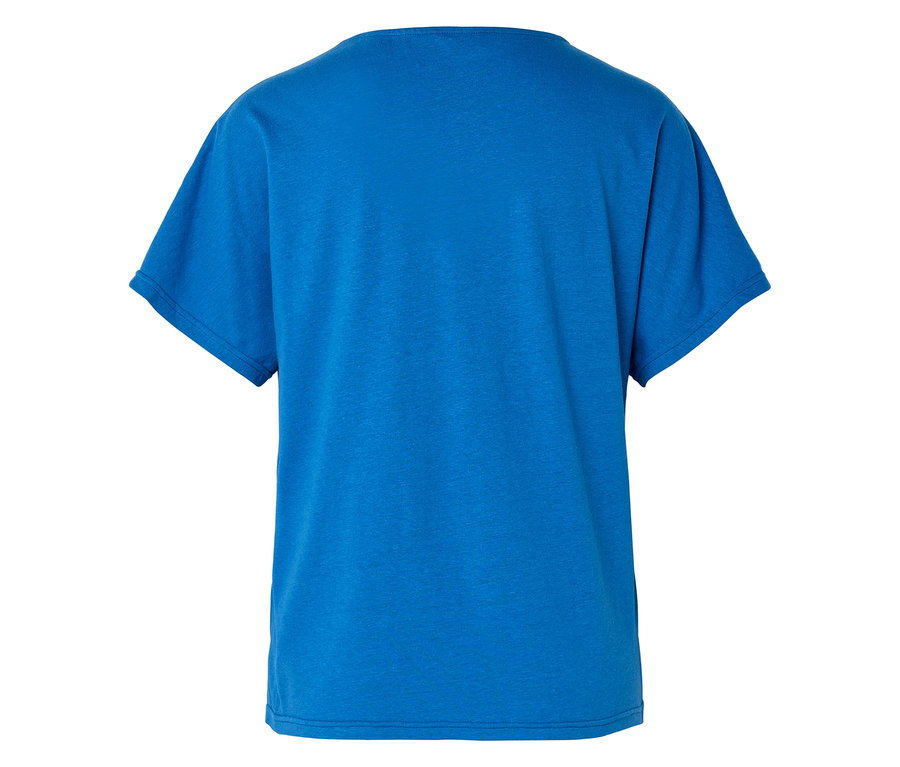 Vue arrière d'un seul t-shirt bleu vif.