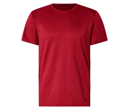 T-shirt rouge à manches courtes, photographié de face.
