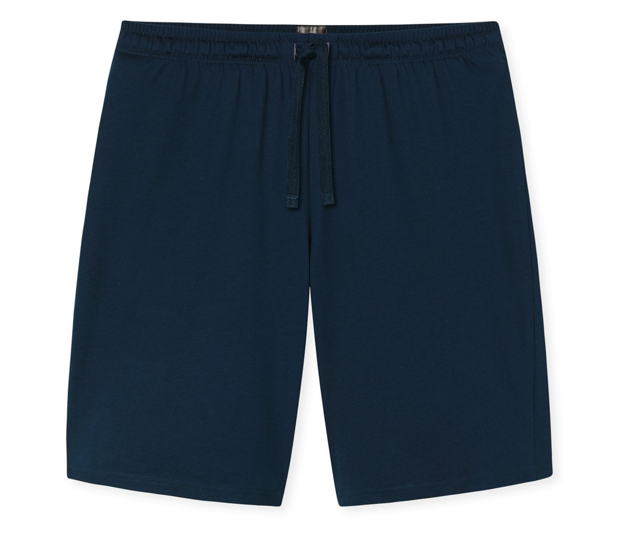 Short SCHIESSER bleu foncé avec taille élastique et cordon de serrage, posé à plat sur un fond blanc.