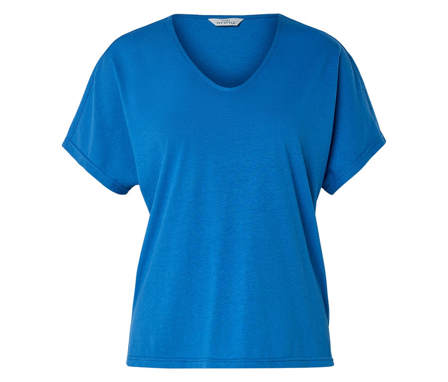 T-shirt bleu à col en V.