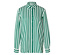 Une chemise à manches longues avec des rayures verticales vertes et blanches est visible sur un fond blanc.