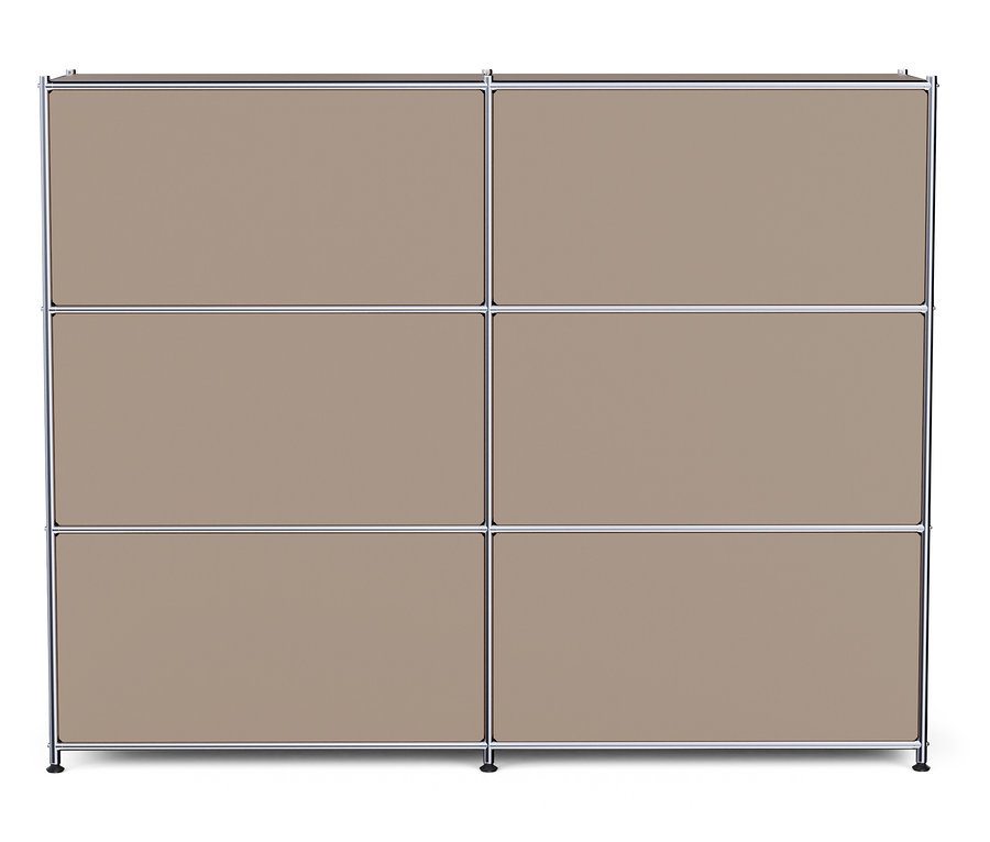 Commode en métal « CN3 » à 6 abattants, taupe, posée sur un fond blanc.